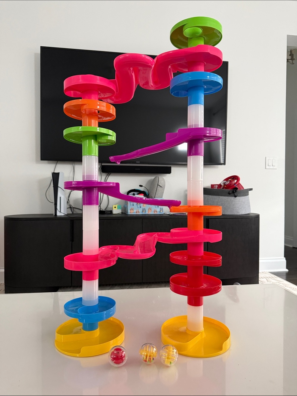 Colorful Spiral Marble Run Track for Kids - Pink Multicolor